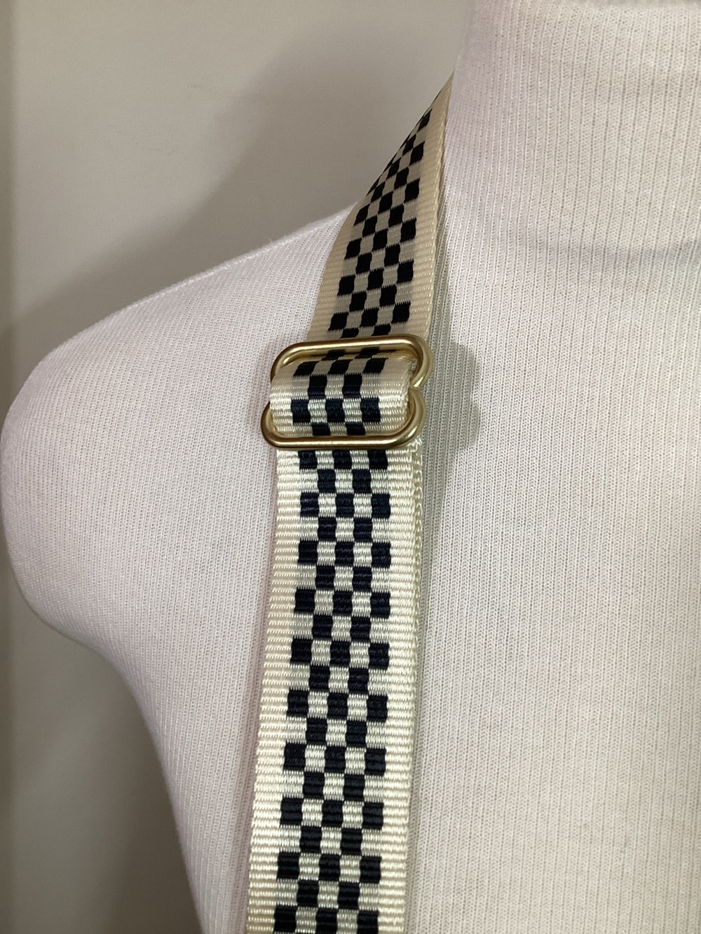 Clare V. Adjustable Crossbody Bag Guitar Strap Black Cream Checkered NEW - Picture 5 of 6